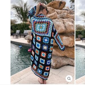 Pol Multi Color Granny Square Crochet Duster